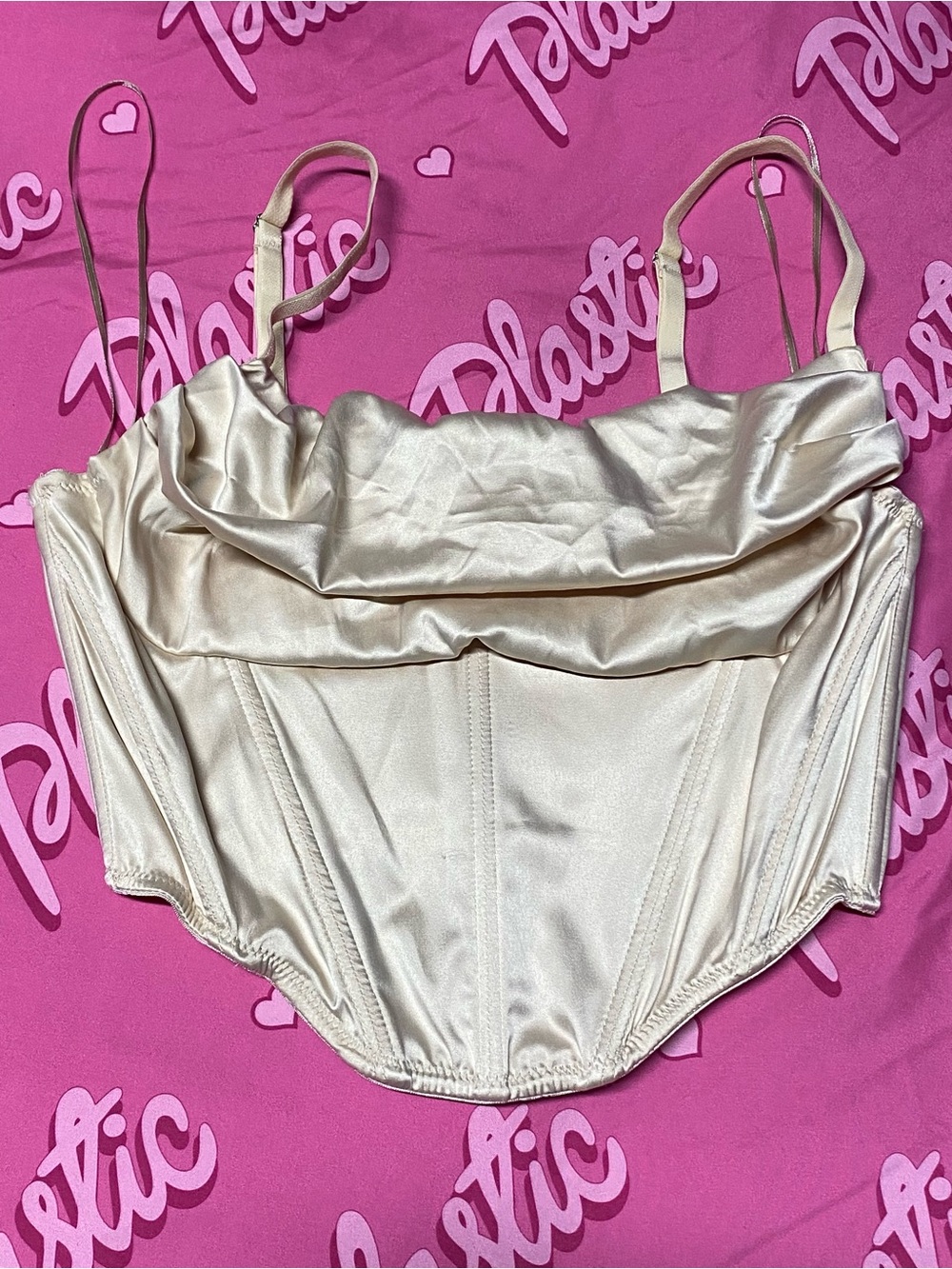 EUC Urban Outfitters Lexi Satin Cowl Neck Corset Shirt Champagne Club Top